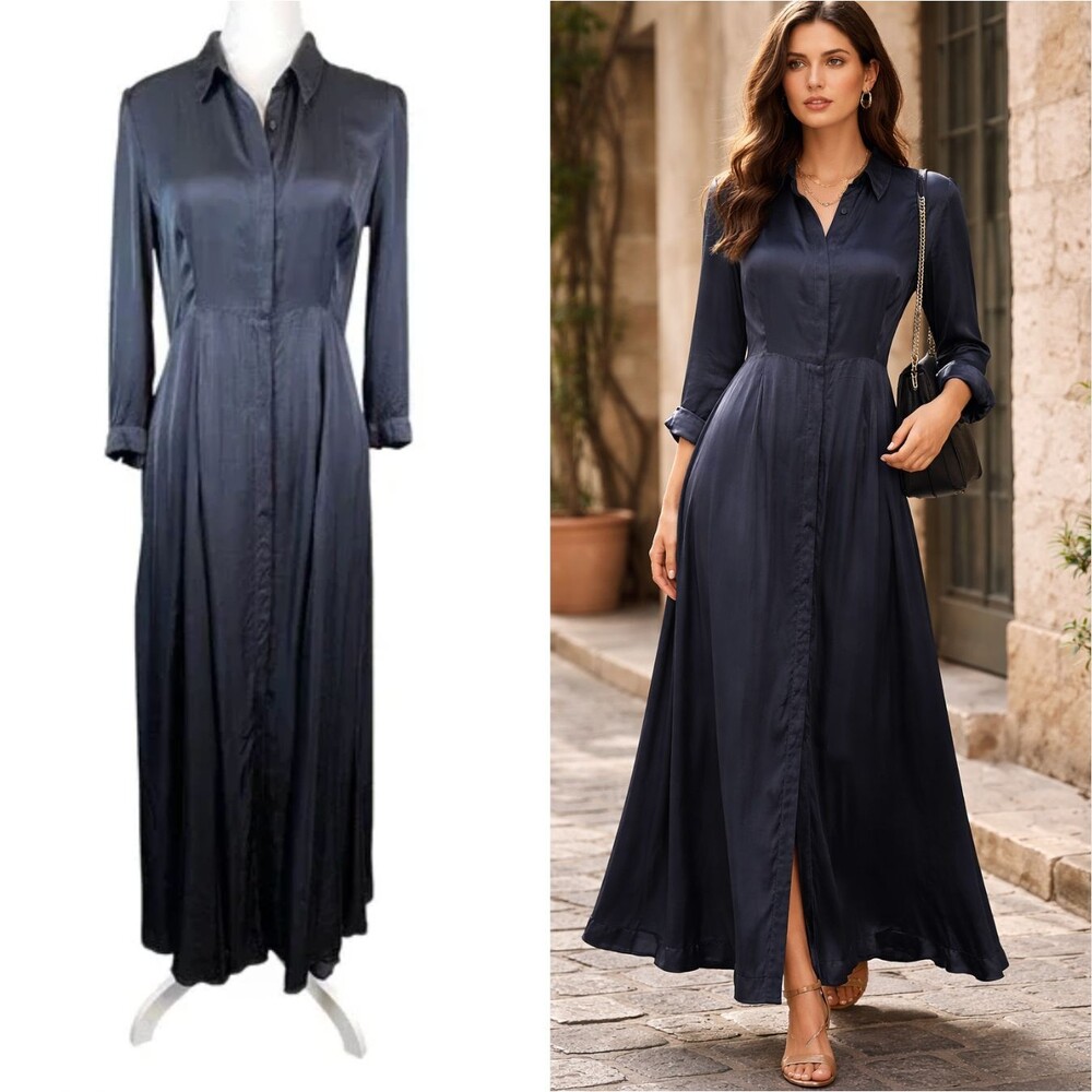 Denim & Supply Ralph Lauren Dark Blue Button Front Maxi Dress Sz L (fits like S)